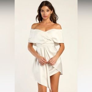 New Lulus Ivory Satin Off-the-Shoulder Mini Dress